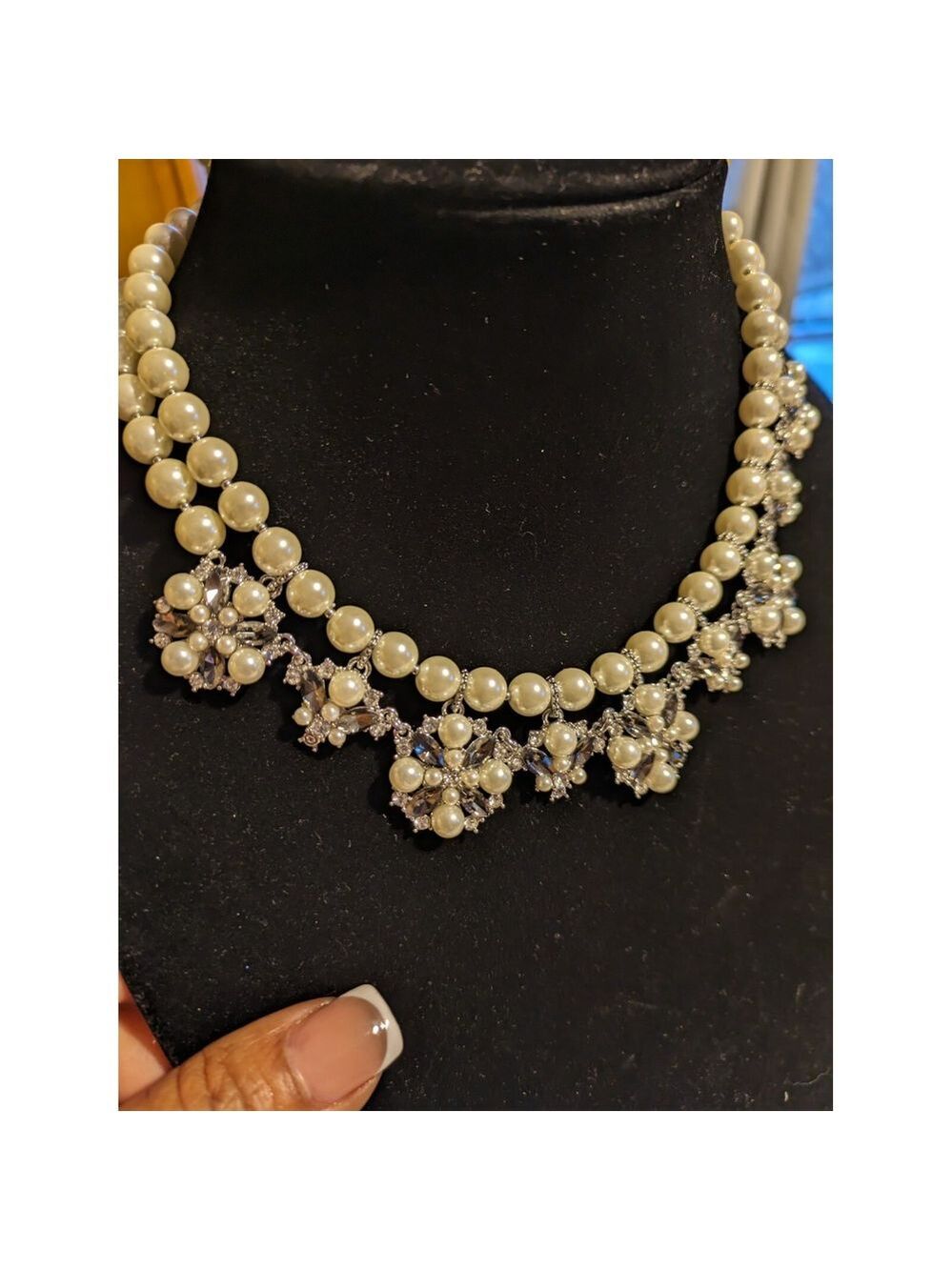 NWT Charter Club Cream Faux Pearl Flower Silver Plated Necklace - Picture 5 of 7